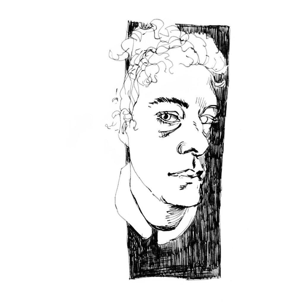 Dessin figuratif noir et blanc, autoportrait d'Adèle Jelansky.